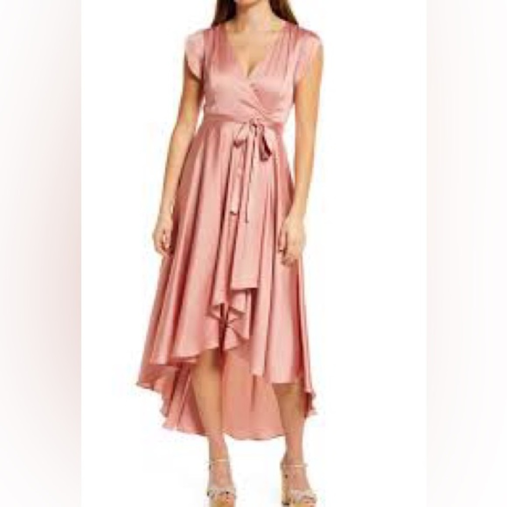 Lulus Fallen For You Rose Satin High-Low Maxi Dress